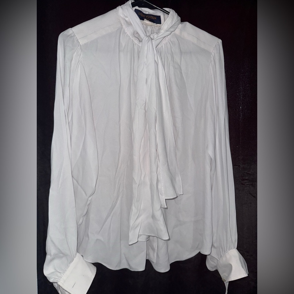 Louis Vuitton White Pleated Uniform Blouse with Scarf